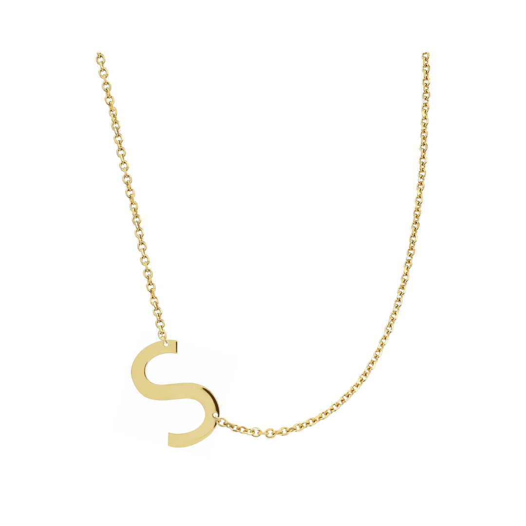 14KT GOLD SIDEWAYS INITIAL NECKLACE - S